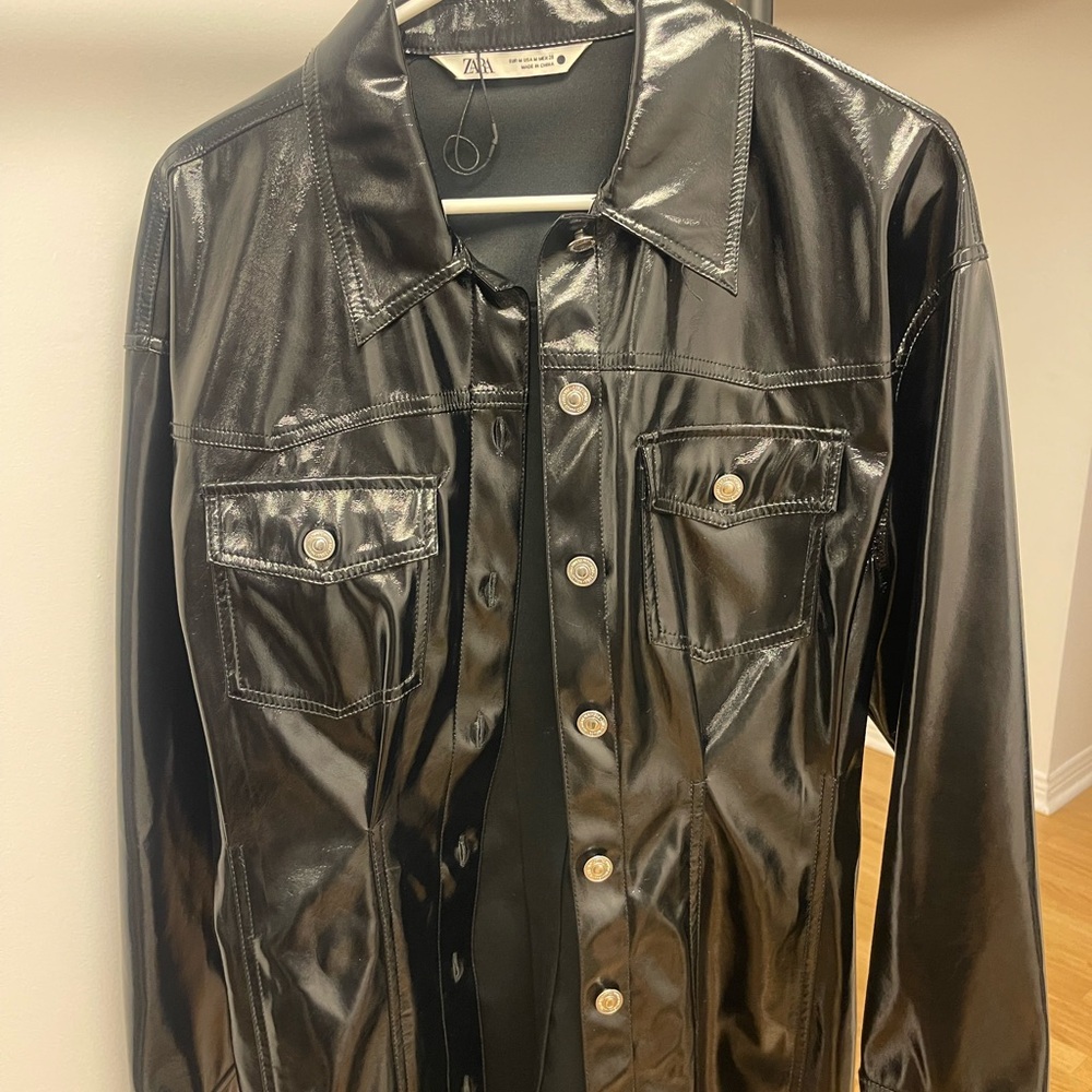 Zara  Shiny Black Shirt Jacket